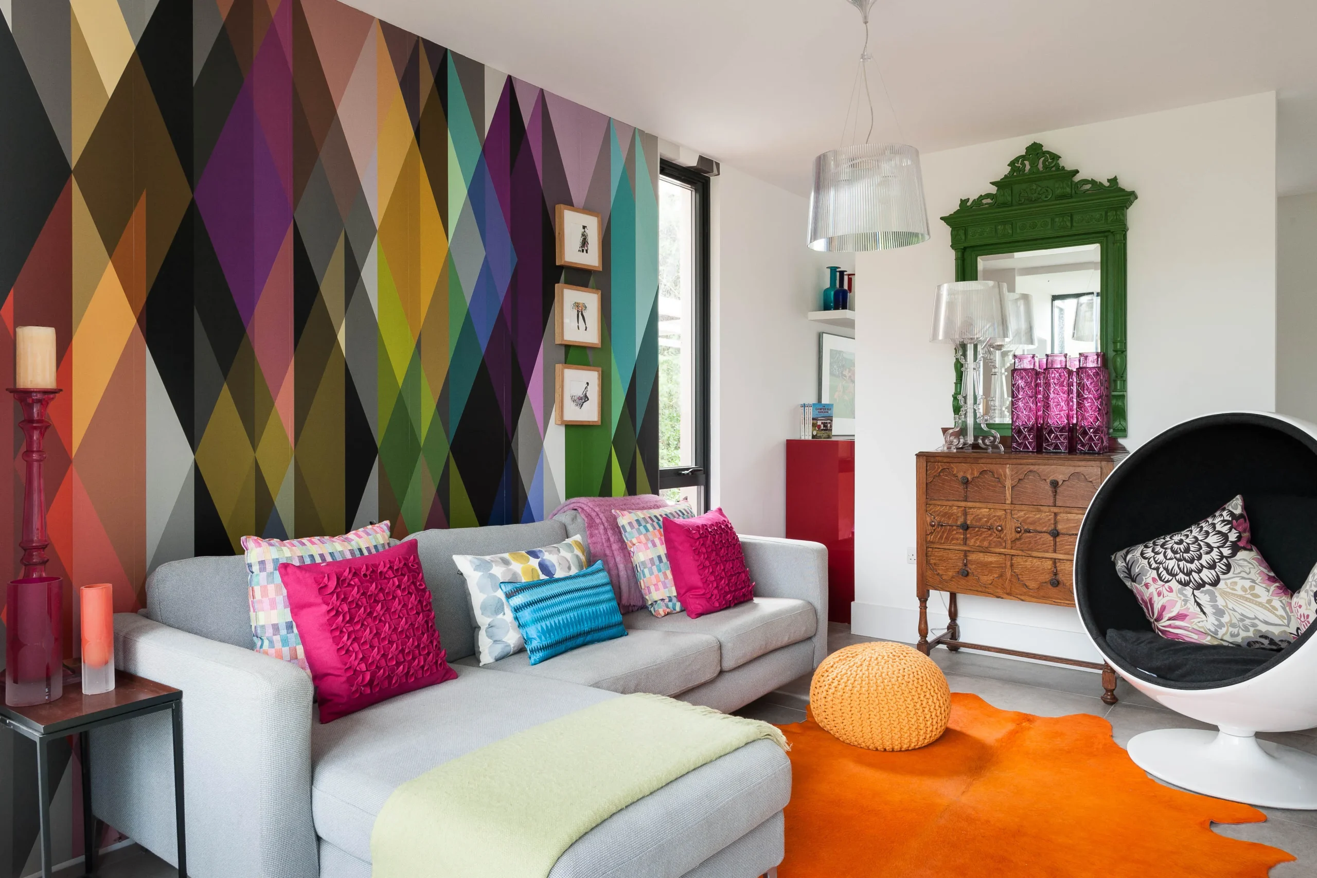 Snug with colourful geometric pattern providing feature wall