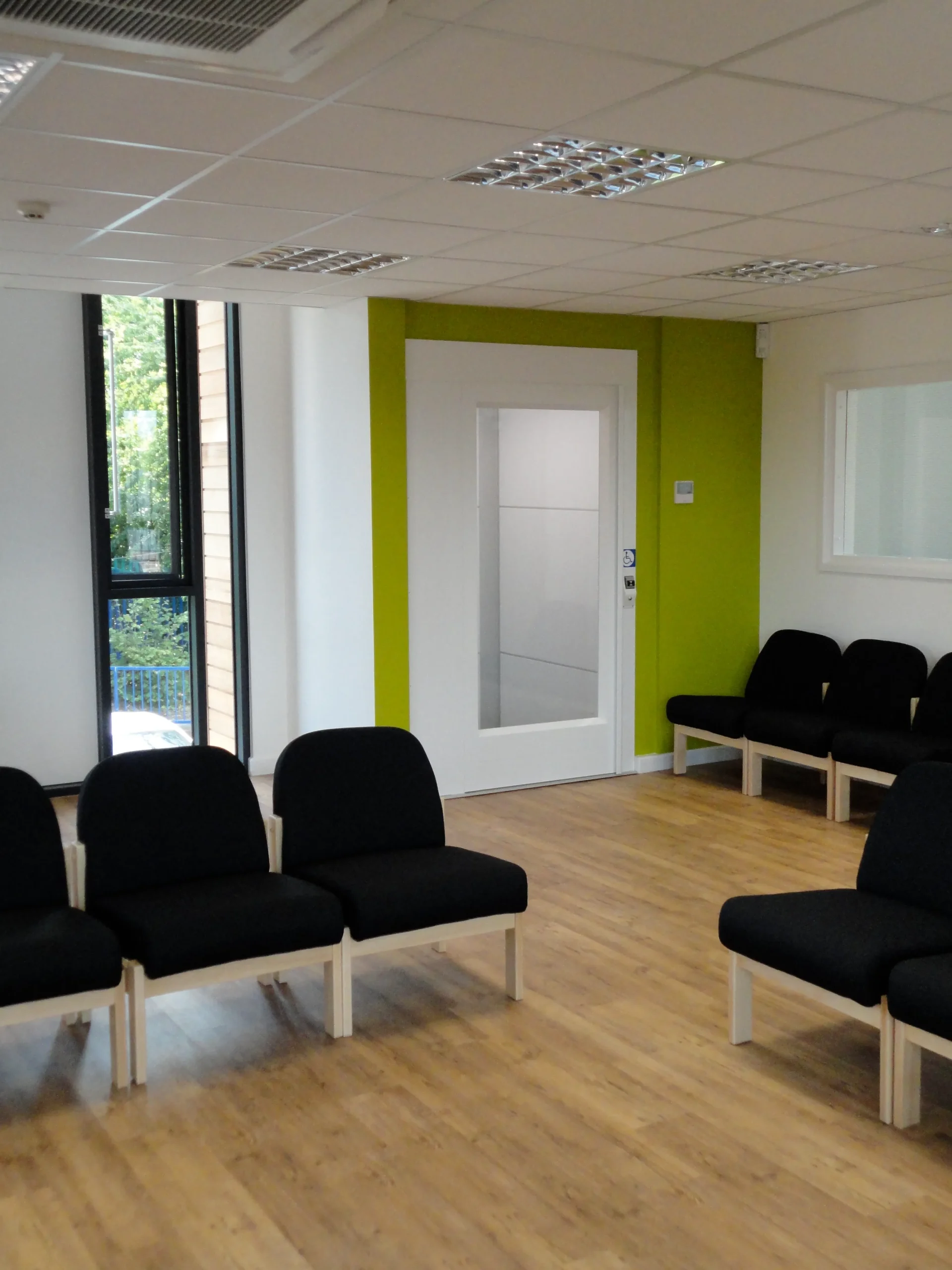 View of 6th form common room with lift in the background