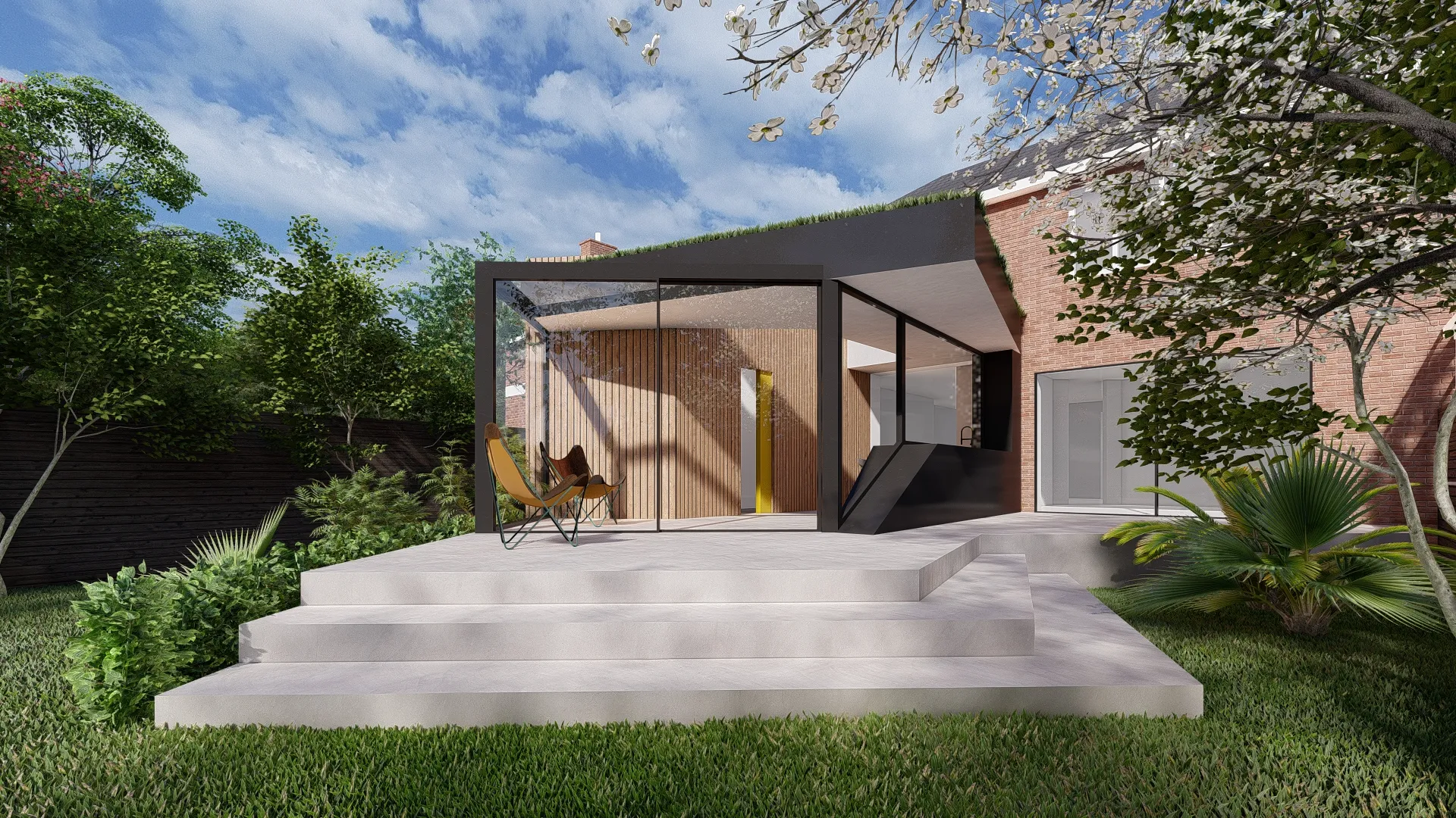 Visual showing extension on porcelain tiled podium.