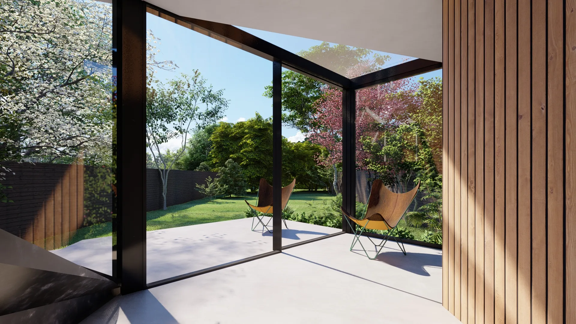Visual showing how the space expands out and into the garden at the end of the extension