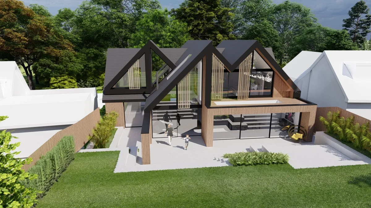 Visual showing the proposals for the rear, featuring a balcony with walkable glass roof