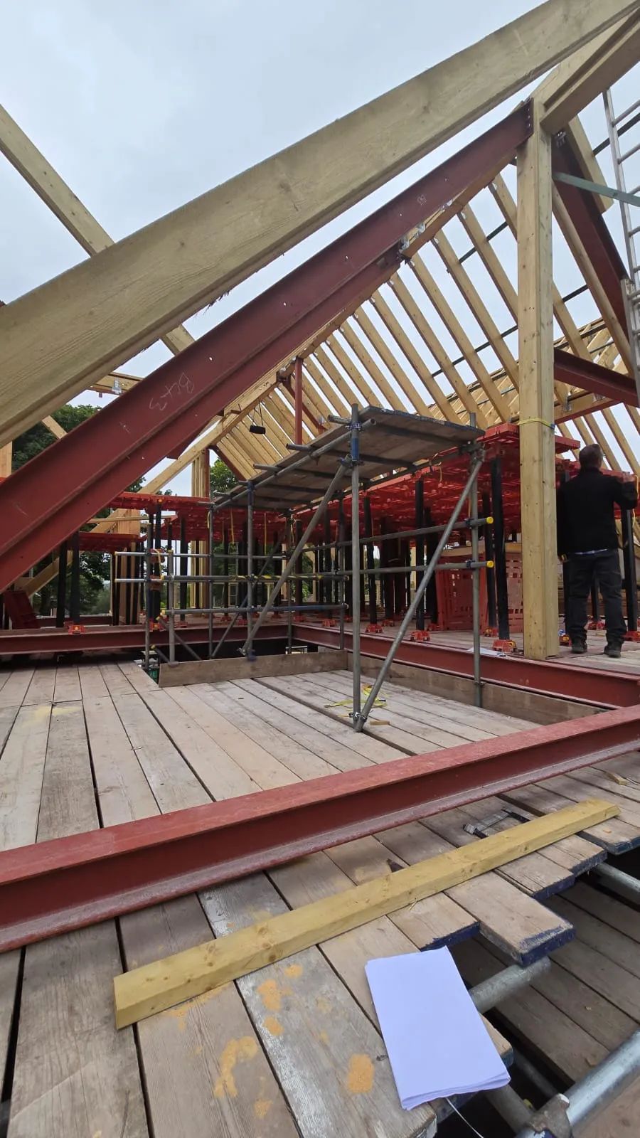 View of rear showing roof under construction
