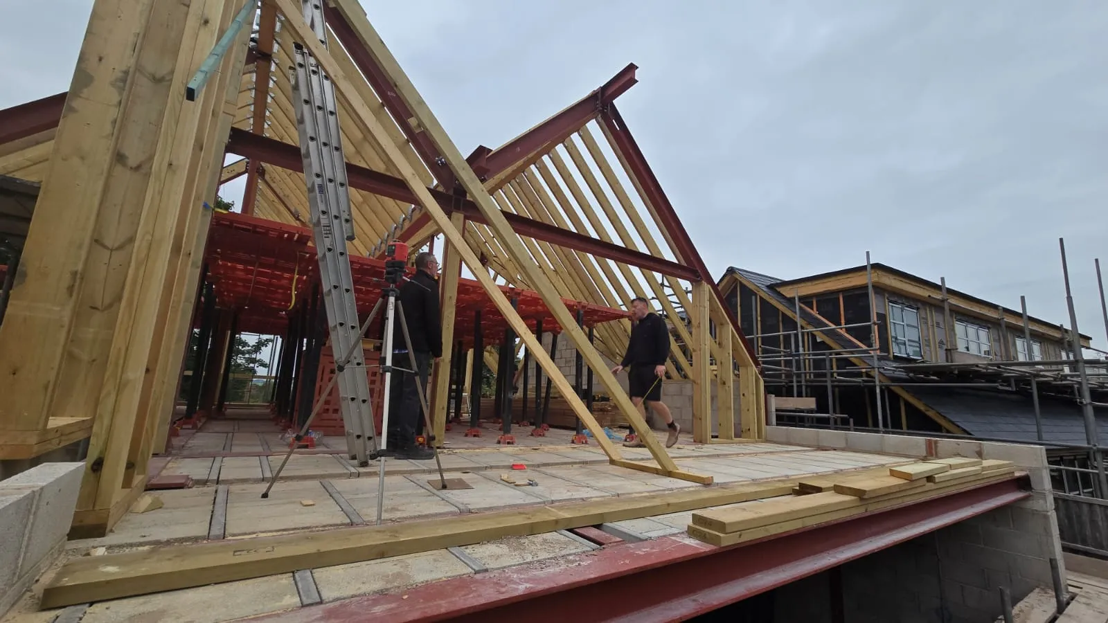 View of rear showing roof under construction