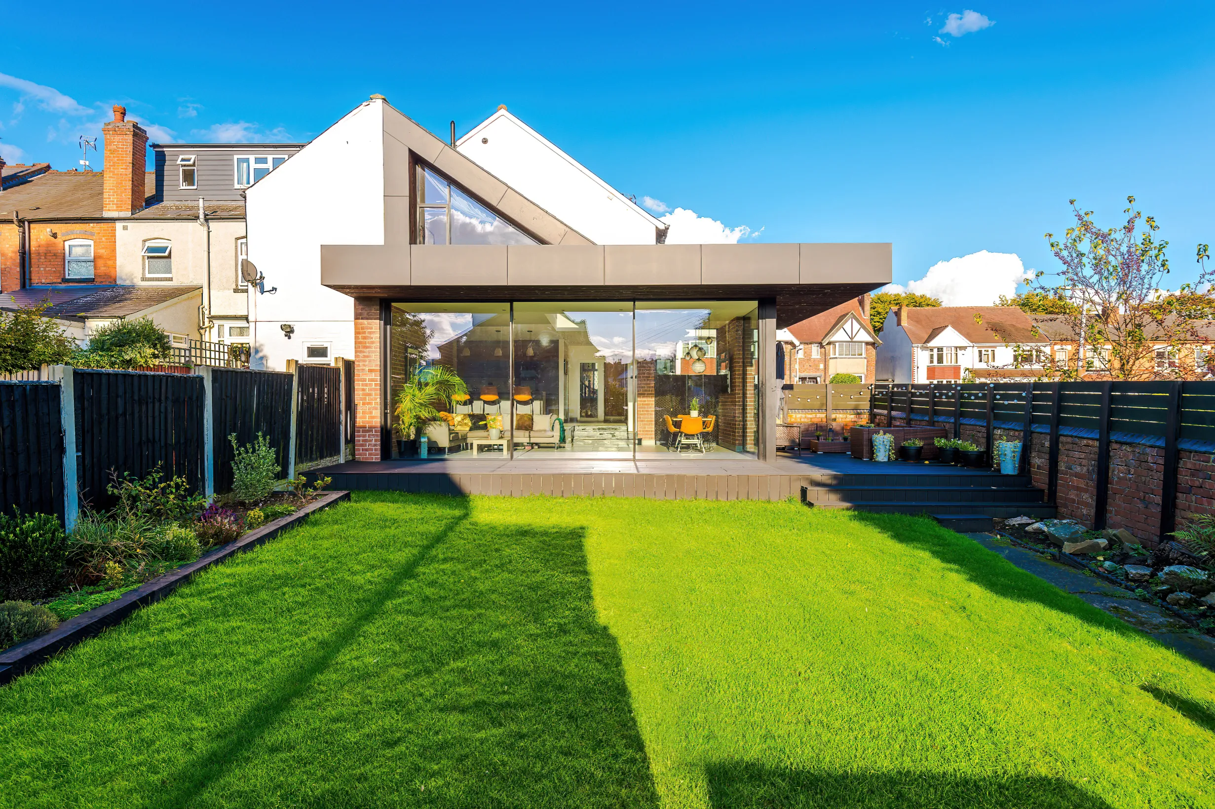 Rear view showing ground and first floor extensions
