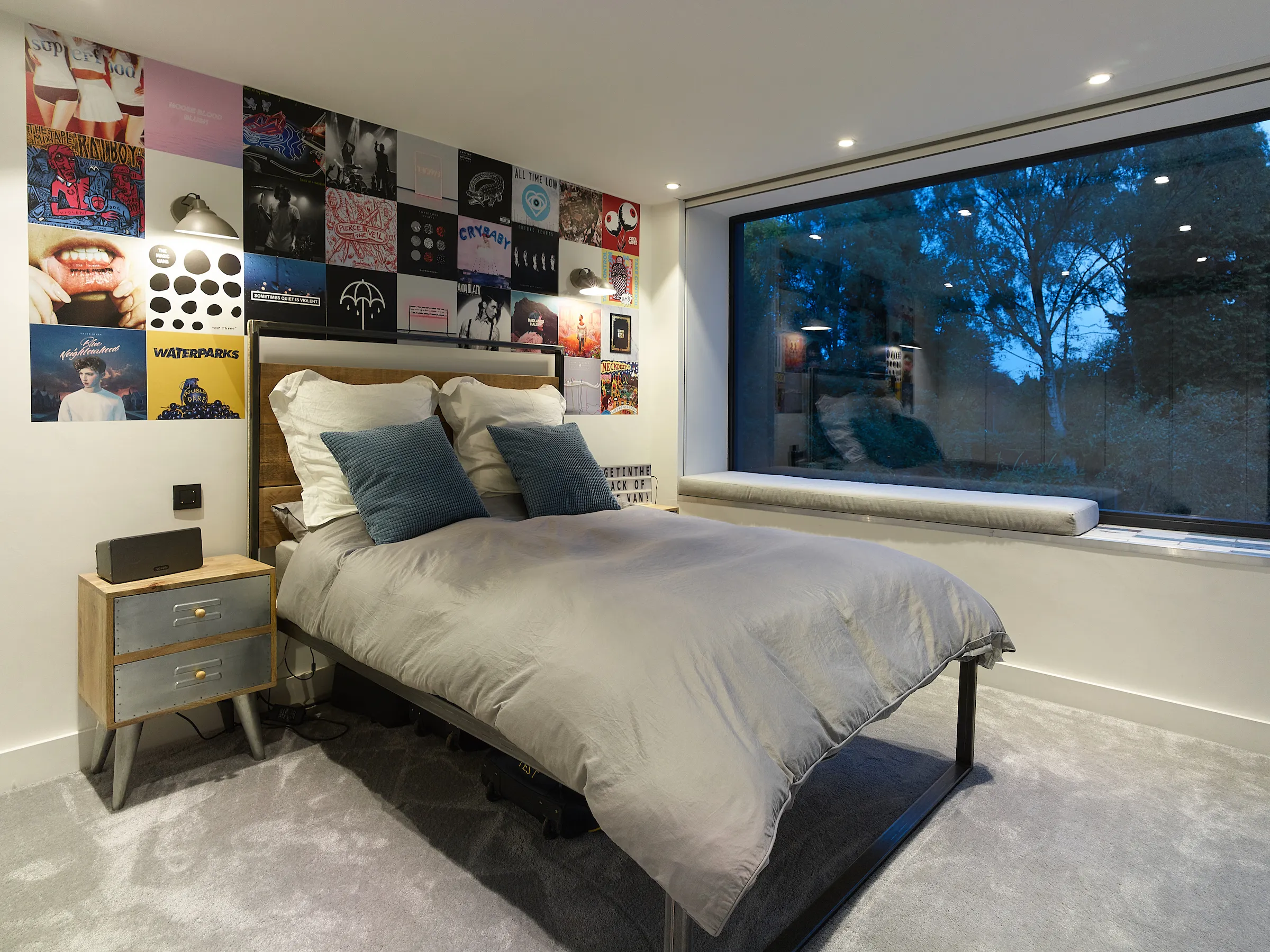 New bedroom with window seat and concealed blinds