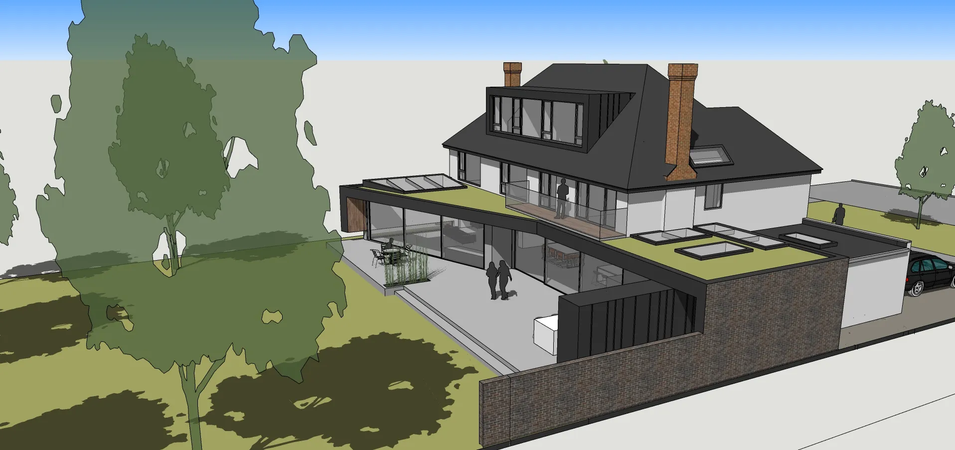 Sketch view of the concept showing the extension at the rear.