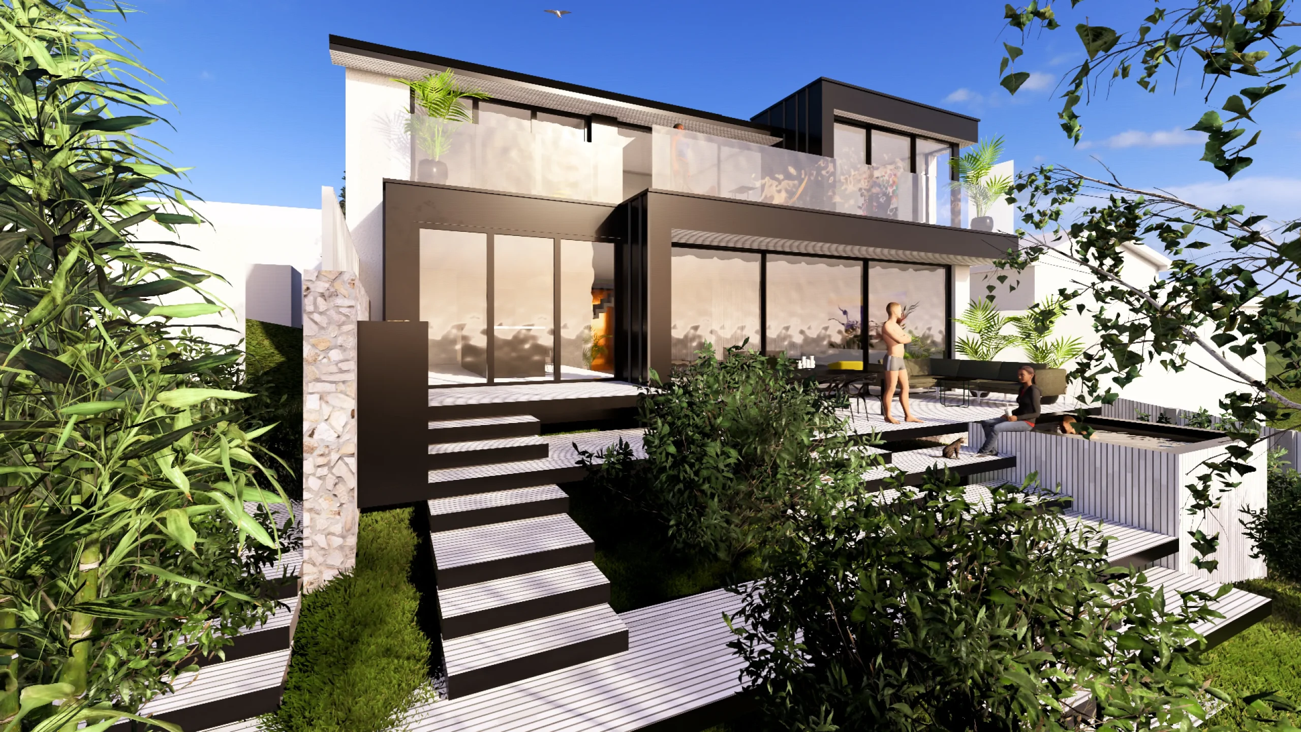 Visual of the rear showing balconies and a stepped terrace for enjoying coastal views an outside living