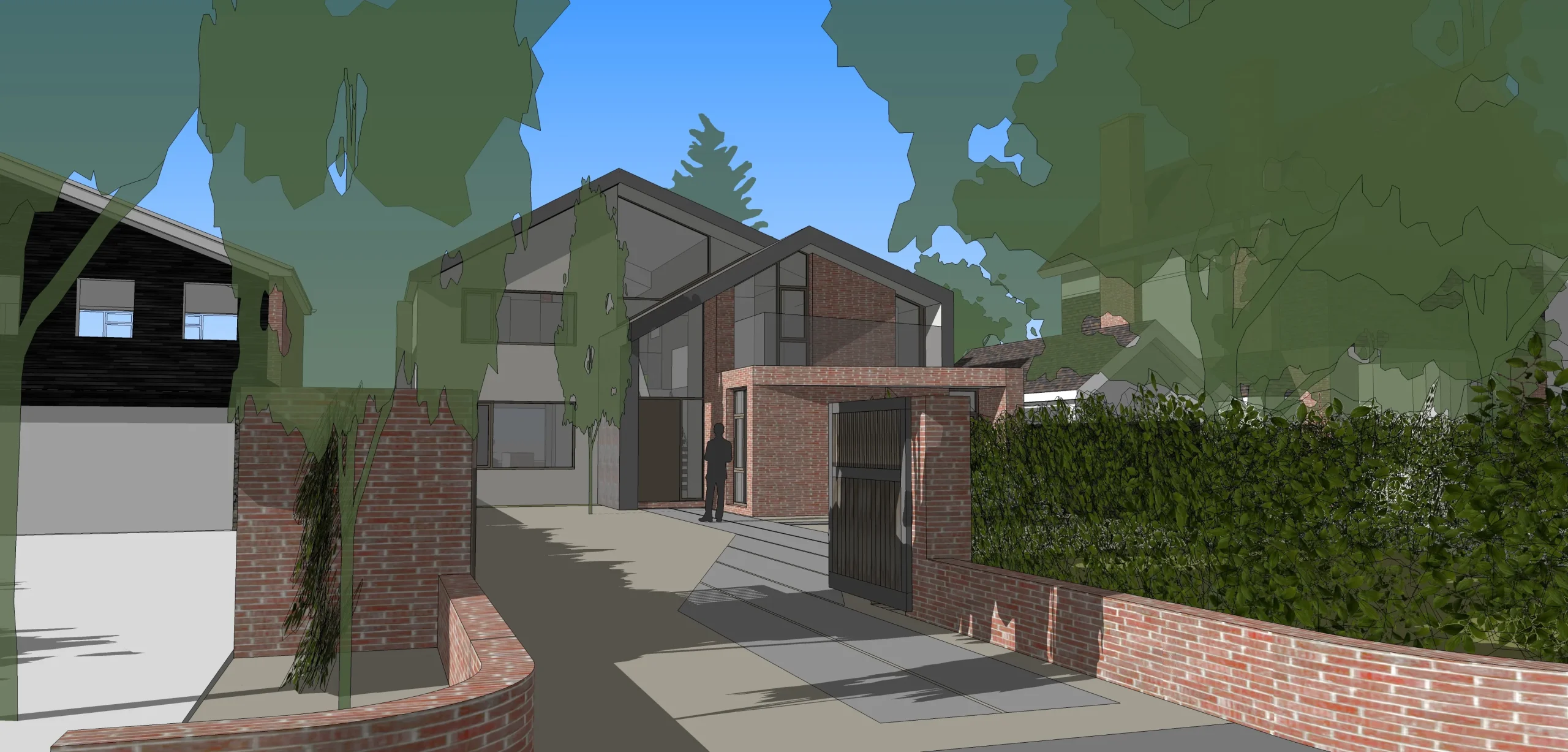 Sketch view of the front of the house, at planning stage