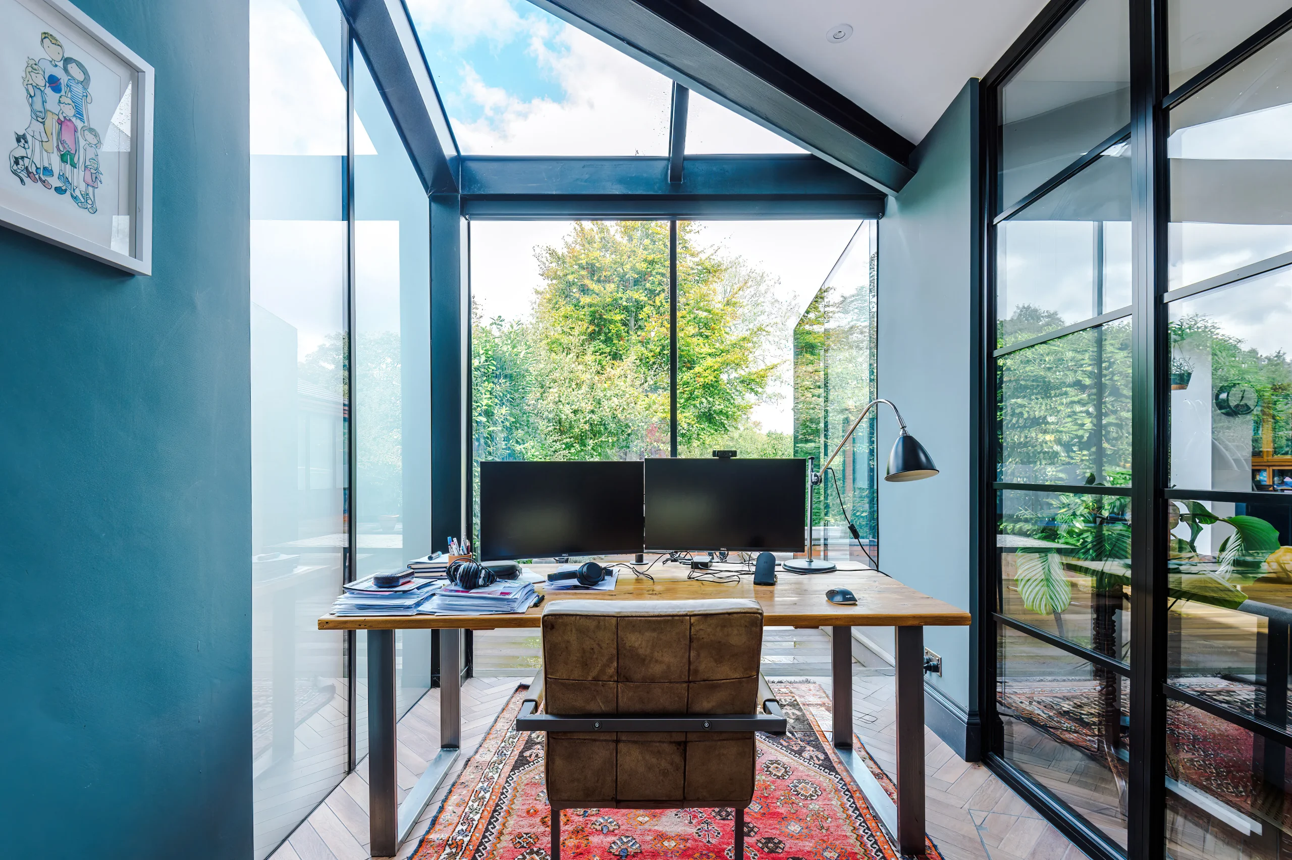 View of the new home office, with opaque glass to the side facing the boundary