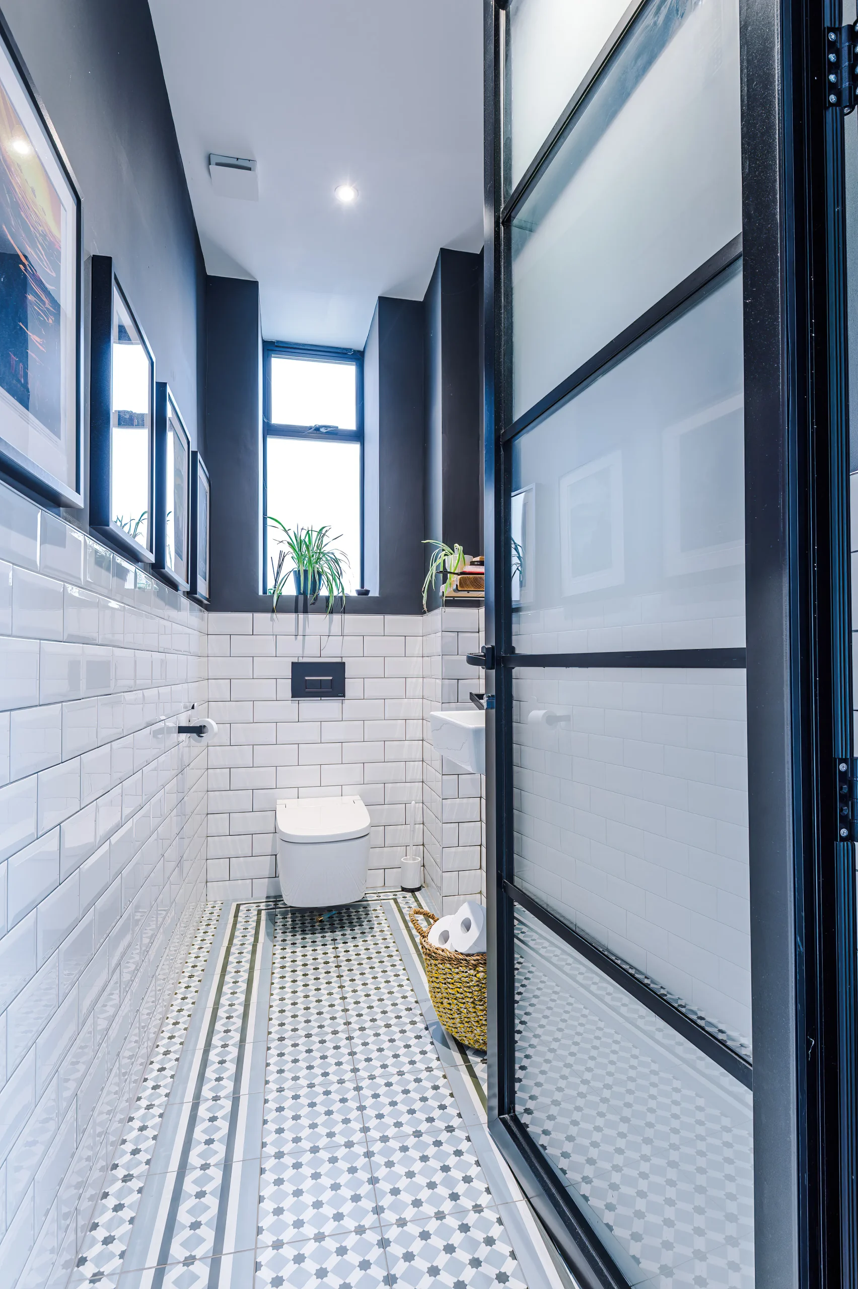 Crittall style door with obscure glass was used for the new toilet